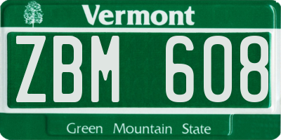 VT license plate ZBM608
