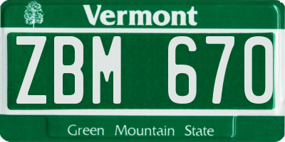 VT license plate ZBM670