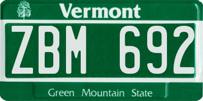 VT license plate ZBM692