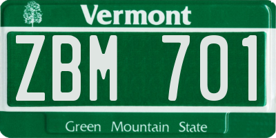 VT license plate ZBM701