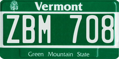 VT license plate ZBM708