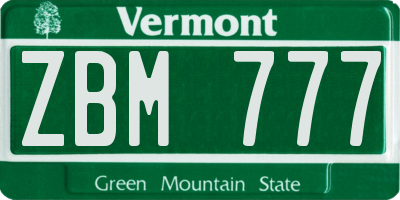 VT license plate ZBM777