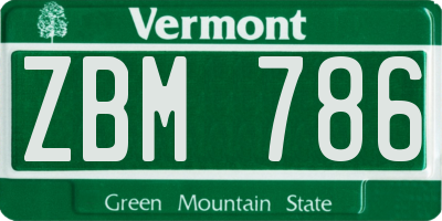 VT license plate ZBM786