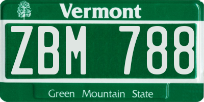 VT license plate ZBM788