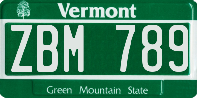 VT license plate ZBM789