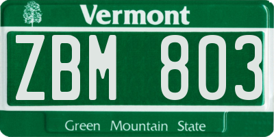 VT license plate ZBM803