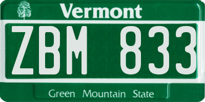 VT license plate ZBM833