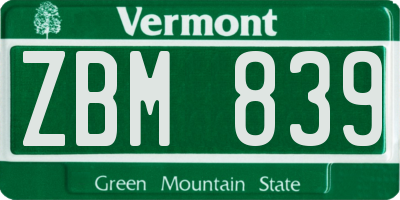 VT license plate ZBM839