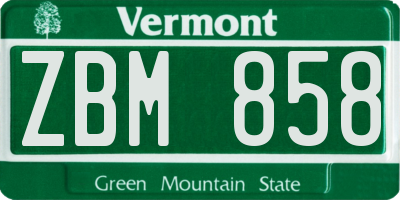 VT license plate ZBM858
