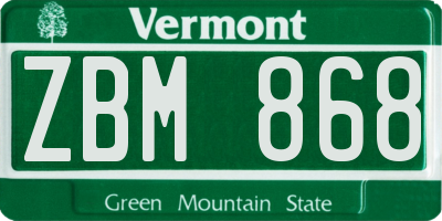 VT license plate ZBM868