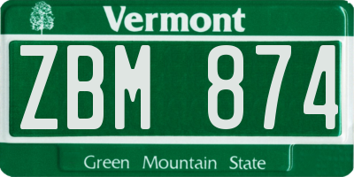 VT license plate ZBM874
