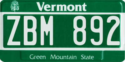 VT license plate ZBM892