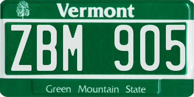 VT license plate ZBM905