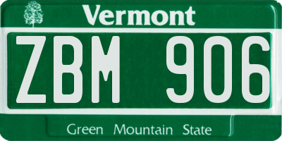 VT license plate ZBM906