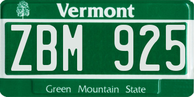 VT license plate ZBM925