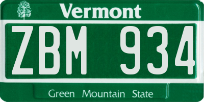 VT license plate ZBM934
