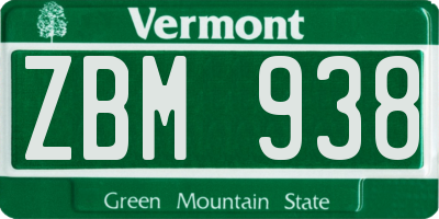 VT license plate ZBM938