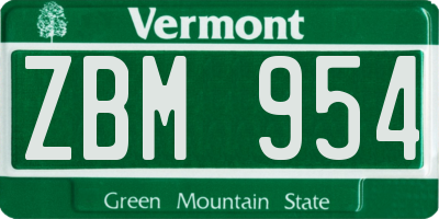 VT license plate ZBM954