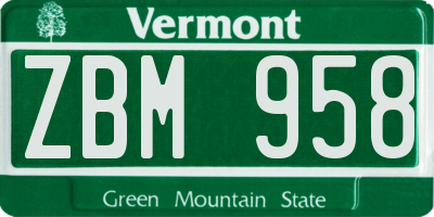 VT license plate ZBM958