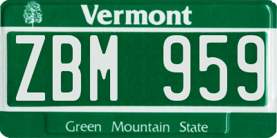 VT license plate ZBM959