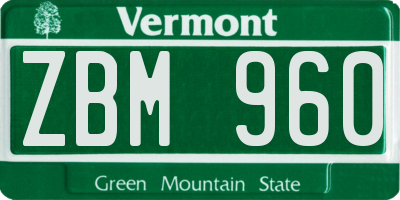 VT license plate ZBM960