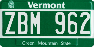 VT license plate ZBM962