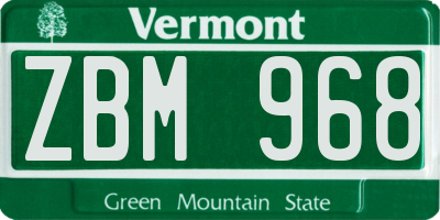 VT license plate ZBM968