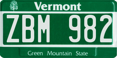 VT license plate ZBM982