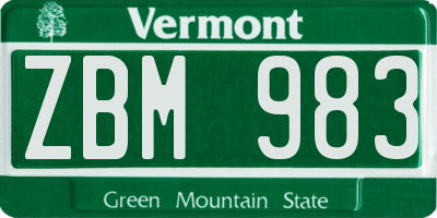 VT license plate ZBM983