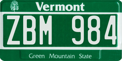 VT license plate ZBM984