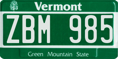 VT license plate ZBM985