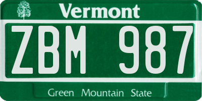 VT license plate ZBM987