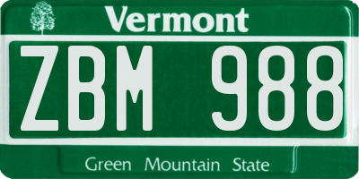 VT license plate ZBM988