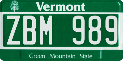 VT license plate ZBM989