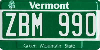 VT license plate ZBM990