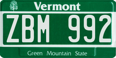 VT license plate ZBM992