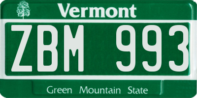 VT license plate ZBM993