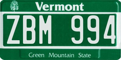 VT license plate ZBM994
