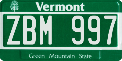 VT license plate ZBM997