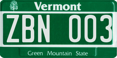 VT license plate ZBN003
