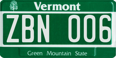 VT license plate ZBN006