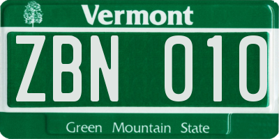 VT license plate ZBN010