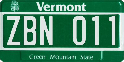 VT license plate ZBN011