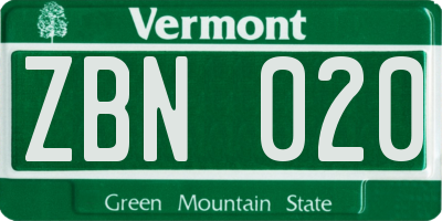 VT license plate ZBN020
