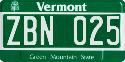 VT license plate ZBN025