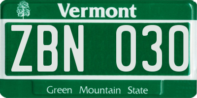 VT license plate ZBN030