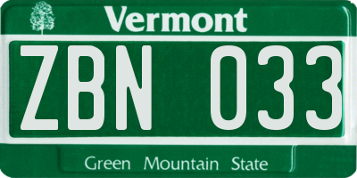 VT license plate ZBN033