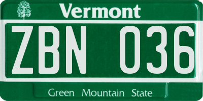 VT license plate ZBN036