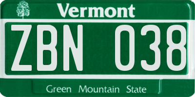 VT license plate ZBN038