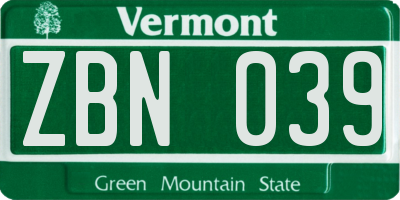 VT license plate ZBN039